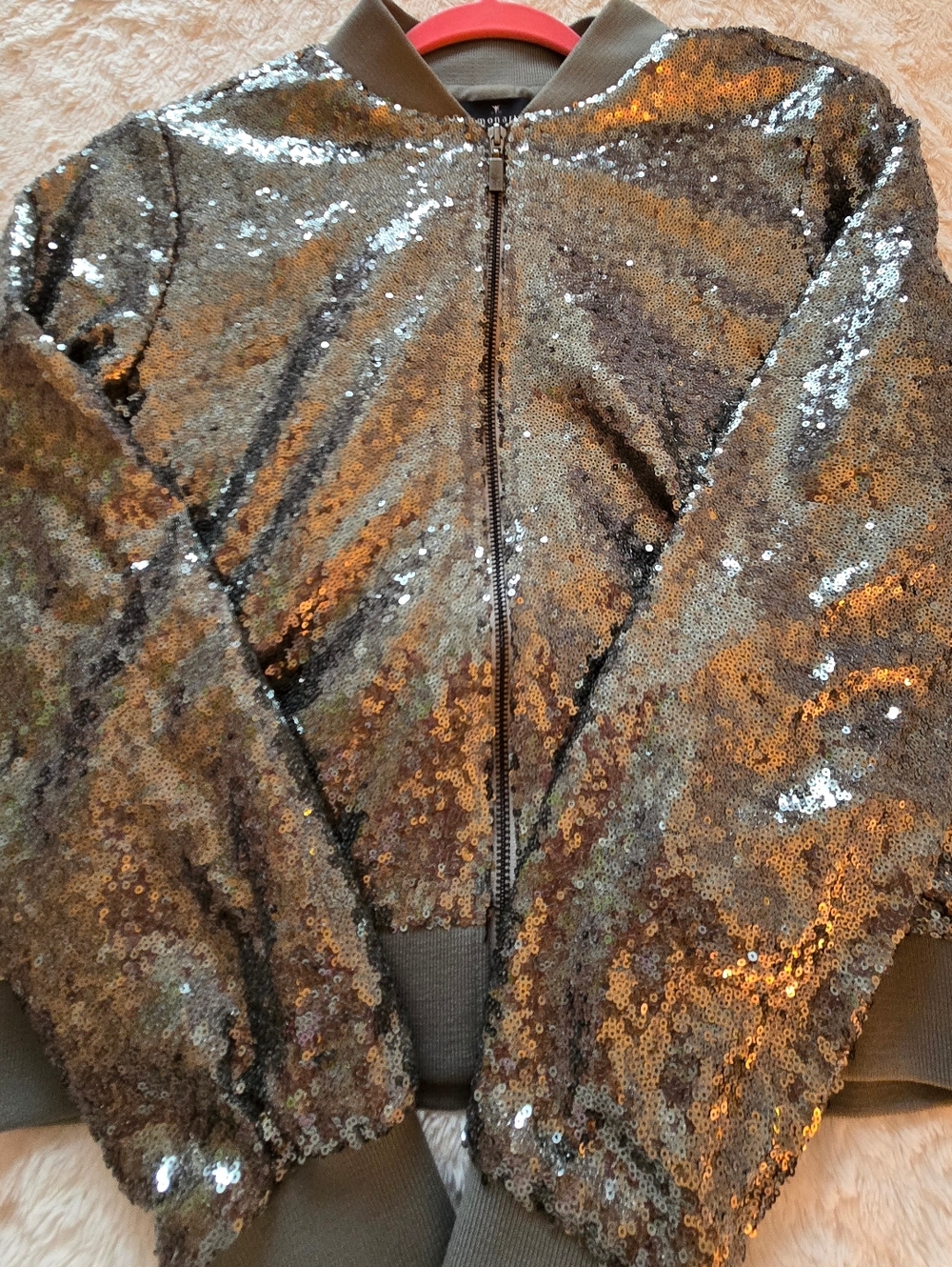 Monari Sequin Bomber Jacket - Olive Green